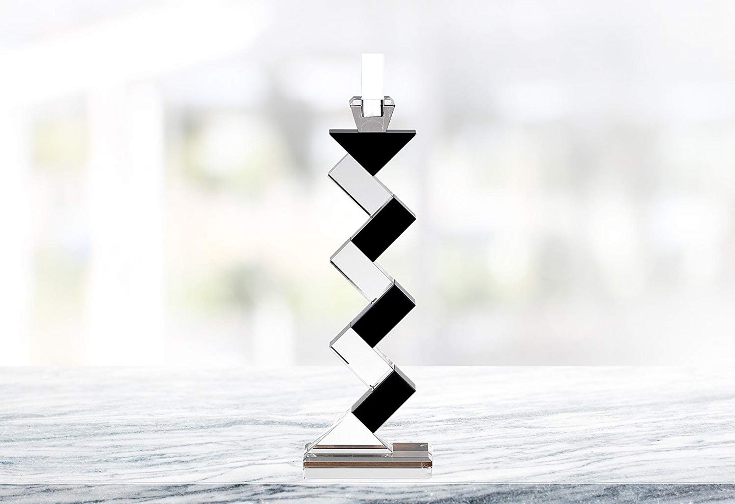 (D) Crystal Centerpiece Angela Black & White Pair Candlestiks 14" H