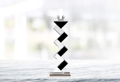 (D) Crystal Centerpiece Angela Black & White Pair Candlestiks 14" H