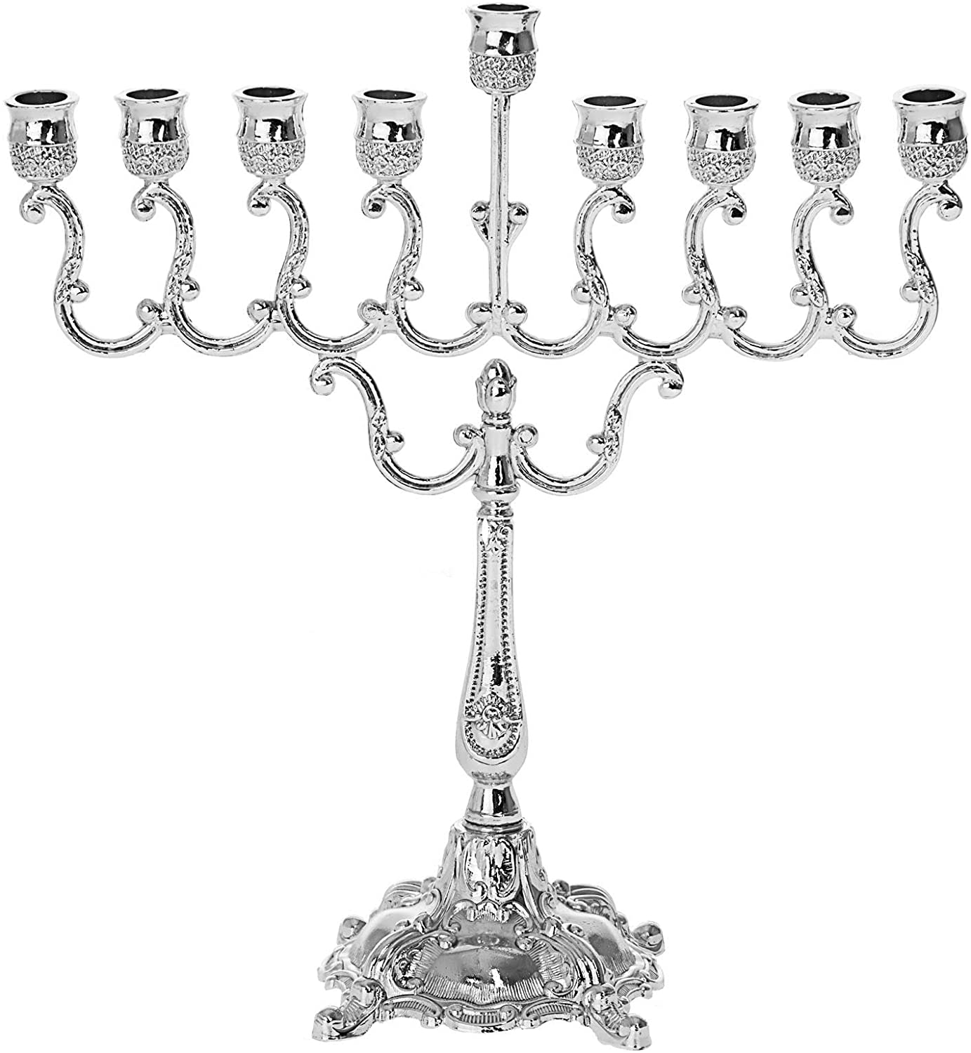 (D) Judaica Menorah Baroque Style Silver Plated 7.5 inch