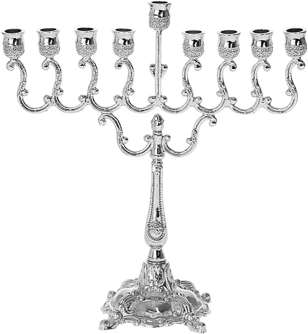 (D) Judaica Menorah Baroque Style Silver Plated 7.5 inch