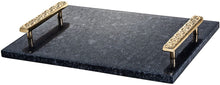 (D) Judaica Marble Challah Board with Gold Handle 12'' (Black)