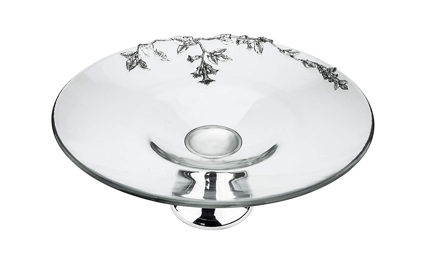Denizli Medieval Round Fruit Bowl/Cake Stand, Crystal Glass With Metal Pattern