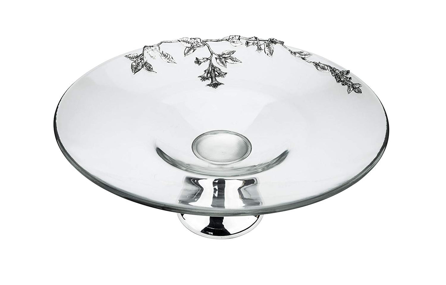 Denizli Medieval Round Fruit Bowl/Cake Stand, Crystal Glass With Metal Pattern