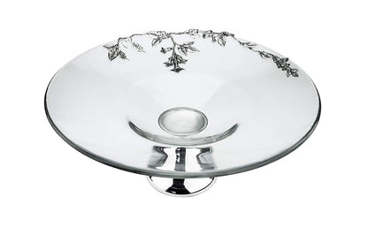 Denizli Medieval Round Fruit Bowl/Cake Stand, Crystal Glass With Metal Pattern