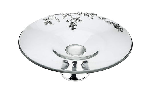Denizli Medieval Round Fruit Bowl/Cake Stand, Crystal Glass With Metal Pattern