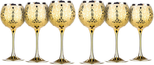 Crystal Glass Wine Steam Glasses Gold Goblets ' Liberty' 6-pc Hand Blow