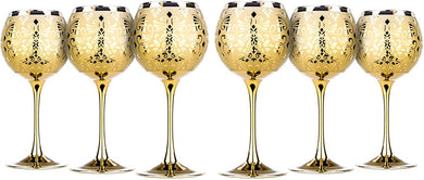 Crystal Glass Wine Steam Glasses Gold Goblets ' Liberty' 6-pc Hand Blow