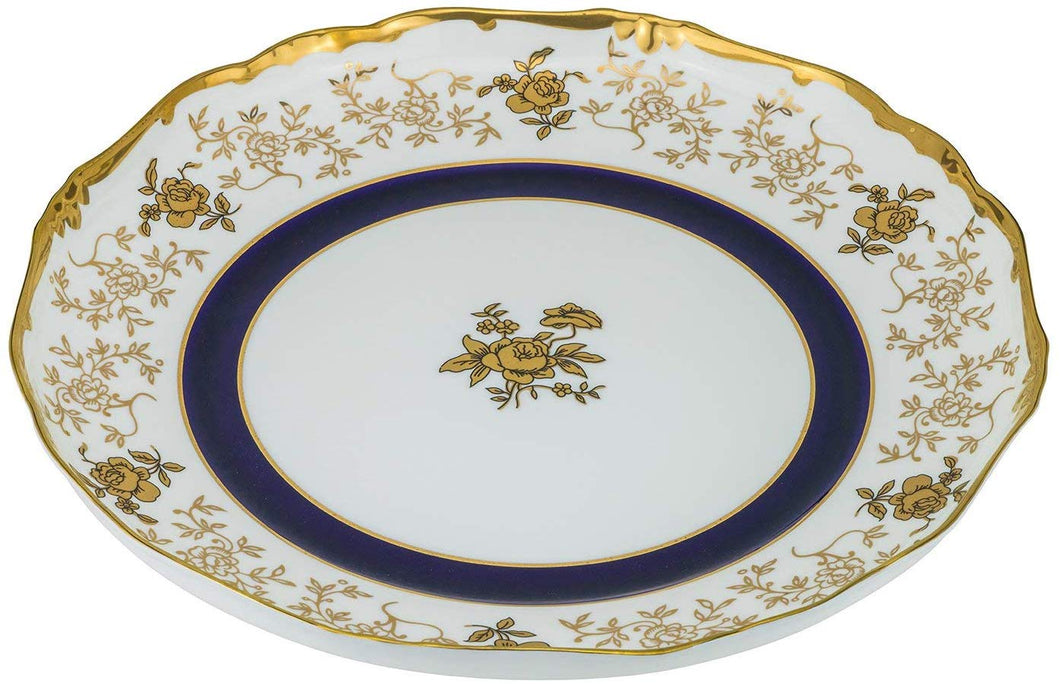 Royalty Porcelain White Floral Serving Platter with Blue Gold Strip (16R)