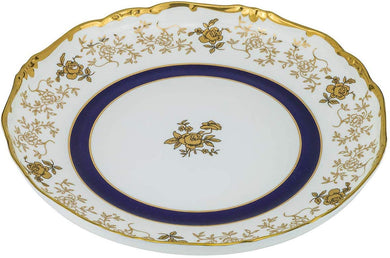 Royalty Porcelain White Floral Serving Platter with Blue Gold Strip (14R)
