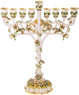(D) Judaica White Gold Menorah Floral Design Chanukah Holiday Decor