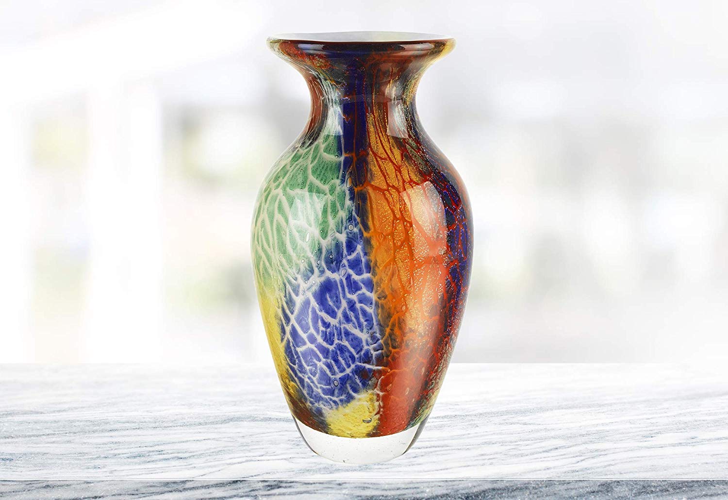 Firestorm Murano Art Glass Flower Vase – 11 Inch