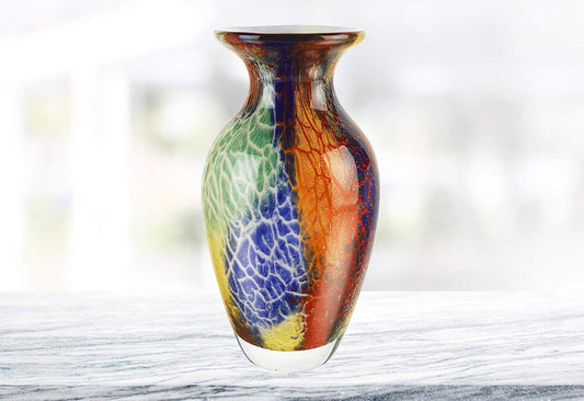 (D) Handcrafted 'Firestorm' Murano Art Glass Decorative Urn Flower Vase 11"