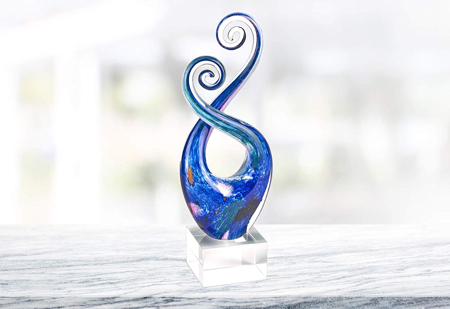 (D) Handcrafted Murano Art Glass Monet Blue Swirl Spectrum Figurine 10" on Base