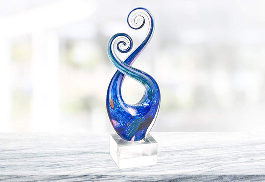 (D) Handcrafted Murano Art Glass Monet Blue Swirl Spectrum Figurine 10" on Base