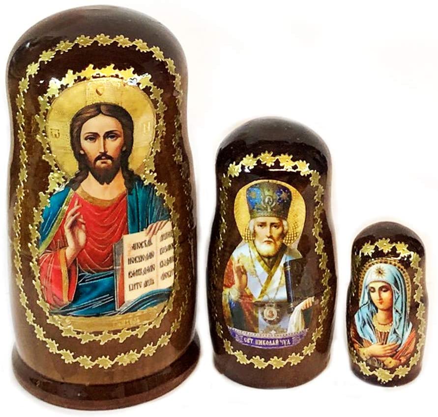 (D) Russian Souvenirs Nesting Dolls Christ The Teacher Religious Gifts 3 Pc