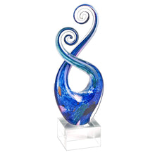 (D) Handcrafted Murano Art Glass Monet Blue Swirl Spectrum Figurine 10" on Base