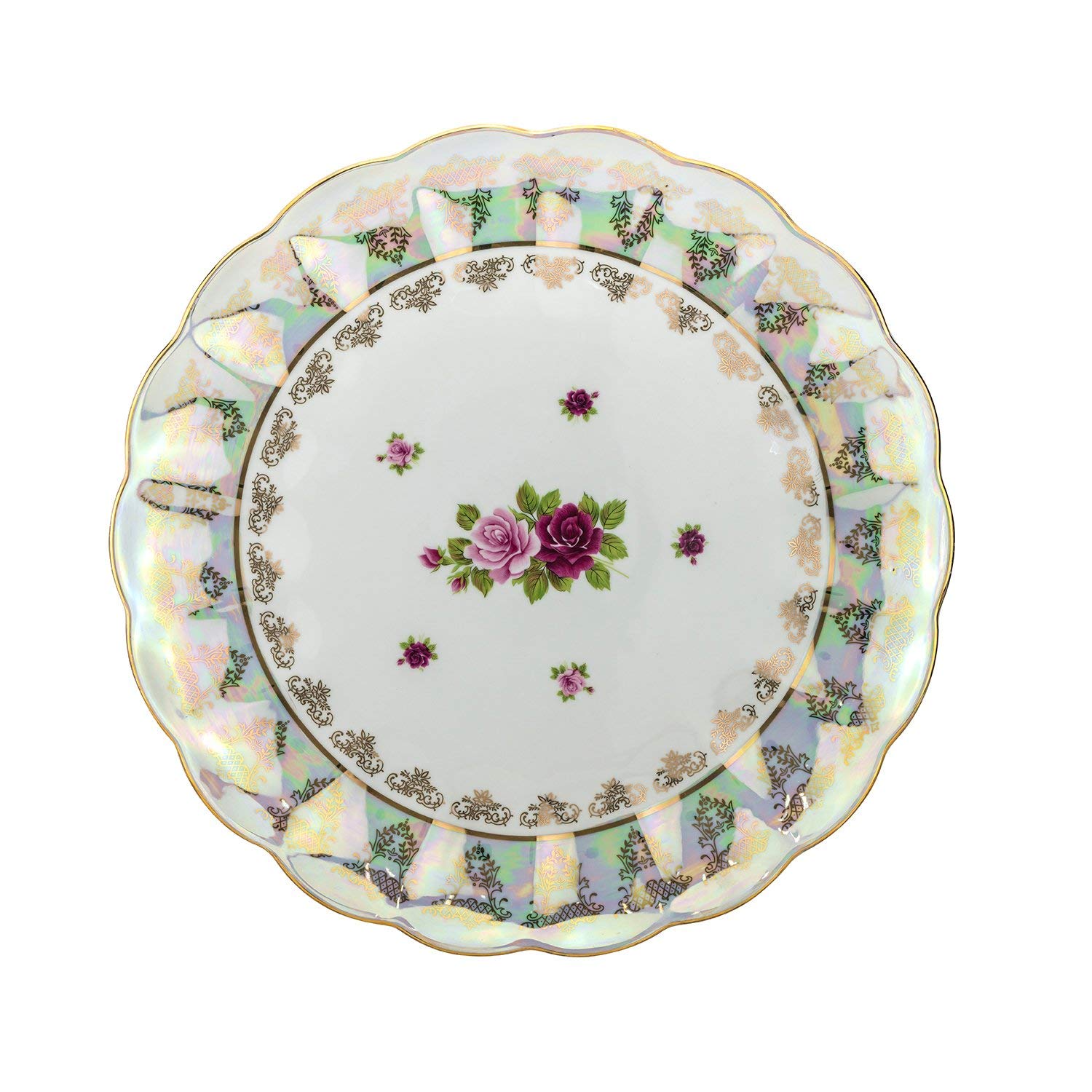 Royalty Porcelain Round Serving Platter, Vintage Roses 24K Gold (16R)