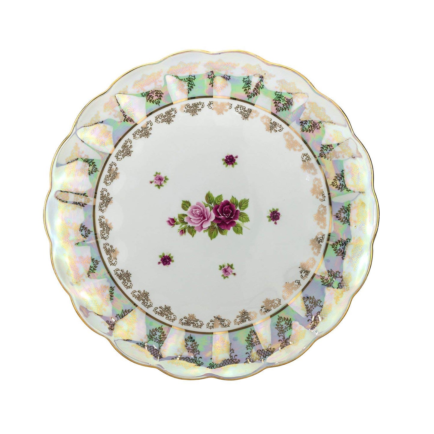 Royalty Porcelain Round Serving Platter, Vintage Roses 24K Gold (16R)