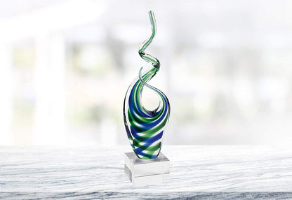 (D) Handcrafted Murano Art Glass Blue & Green Spectrum Figurine 14" on Base