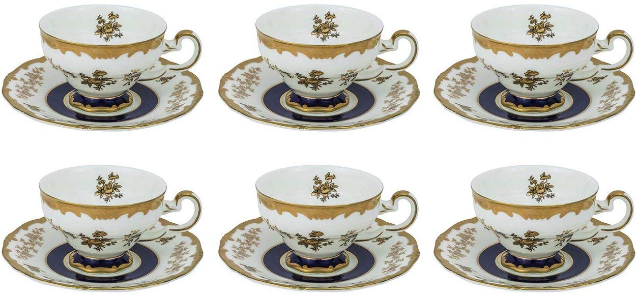 Royalty Porcelain 17-pc White Tea Set with Tiny Gold Flowers For 6, Bone China
