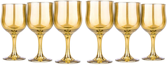 Wine Stemmed Glasses Set 10.5 Oz Modern Crystal Glassware Gold 'Honey' Set of 6