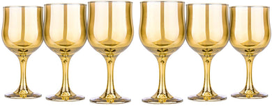 Wine Stemmed Glasses Set 10.5 Oz Modern Crystal Glassware Gold 'Honey' Set of 6