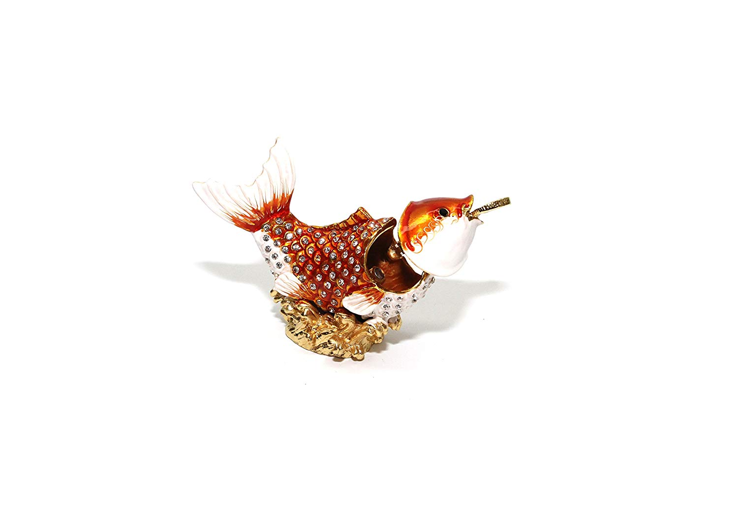 Decorative Enameled Figures, 24K Gold Jewelry Box with Swarovski Crystal (Fish)