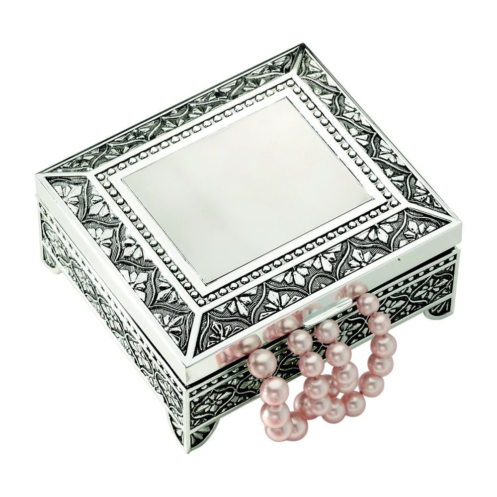 (D) Stainless Steel Emblematic Style Jewelry Box for Women Silver Storage Box