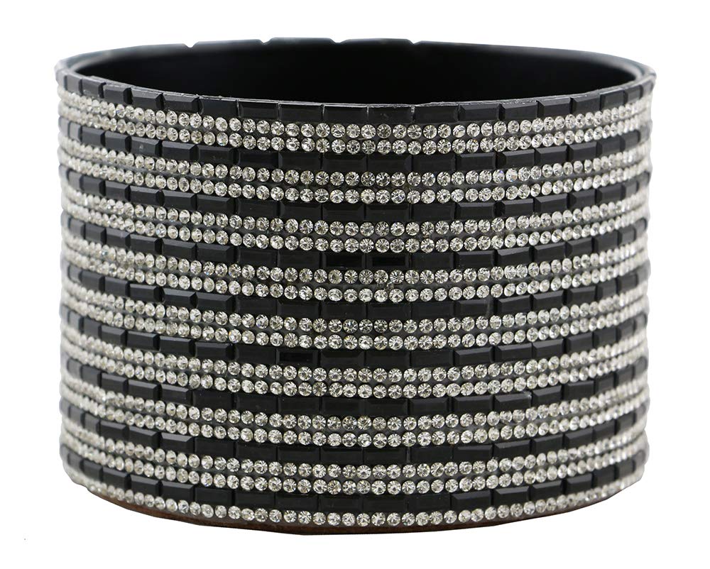 (D) Decorated Wine Coaster, Silver and Black Crystal Strip, Wine Bottle Holder