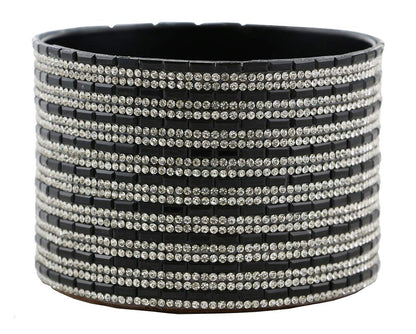 (D) Decorated Wine Coaster, Silver and Black Crystal Strip, Wine Bottle Holder