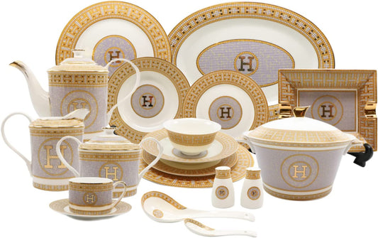 Royalty Porcelain 58-pc 'Mosaic' Dinner Set, Luxury Bone China 24K Gold