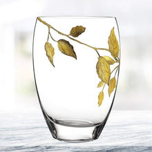 (D) Handcrafted 'Gold Leaf' Decorative Crystal Glass Flower Vase 12"