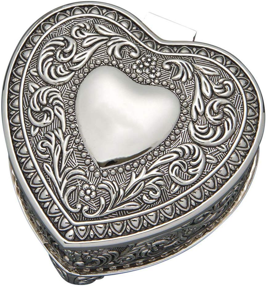 (D) Vintage Jewelry Box for Girls Silver Jewelry Trinket Box in Shape of Heart