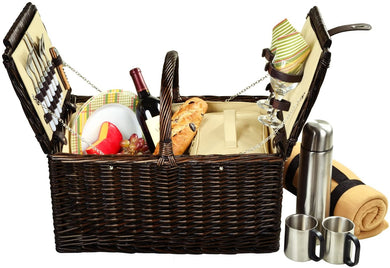 (D) Surrey Picnic Basket for 2 with Blanket and Coffee Set for Outdoor (Yellow)