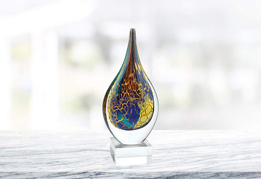 (D) Handcrafted Murano Art Glass 'Firestorm' Teardrop Figurine 11" on Base