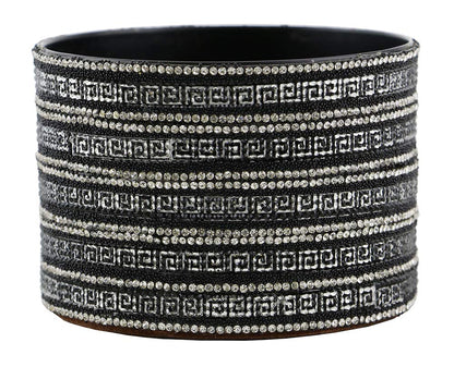 (D) Decorated Wine Coaster, Silver and Black Crystal Strips, Wine Bottle Holder