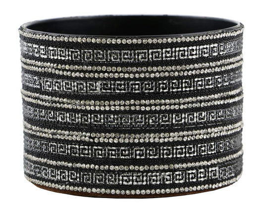 (D) Decorated Wine Coaster, Silver and Black Crystal Strips, Wine Bottle Holder