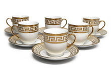 Royalty Porcelain 12pc Miniature Espresso Coffee Set, Six 24K Golden-Plated Cups w/ Saucers, Greek Pattern Bone China Tableware