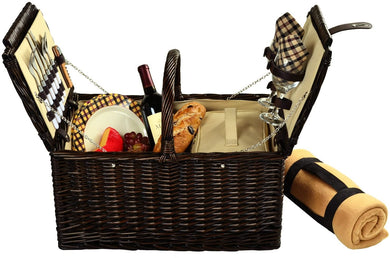 (D) Surrey Picnic Basket for 2 with Blanket Set for Outdoor (Brown)