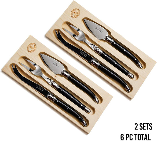 (D) Laguiole Hand Made French 3pc Parmesan Cheese Set, Black Vintage 2 PACK