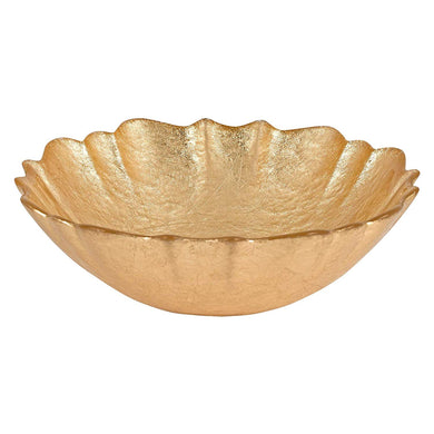 (D) Elegant Glass Round Bowl 'Victoria' Decorated with Gold Leaf 6 Inches