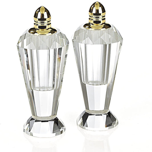 (D) Crystal Pair Salt and Pepper Set Preston 4" with Gold Tops