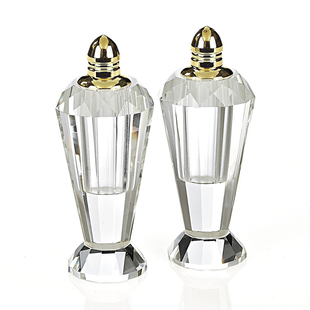 (D) Handcrafted 'Preston Gold' Crystal Glass 2-pc Salt & Pepper Shakers Set (H192G)