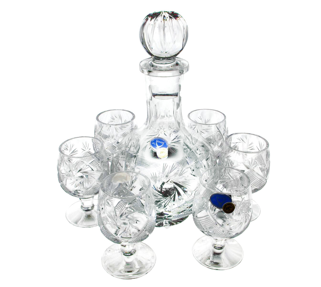 Combination Russian CUT Crystal 12Oz Carafe/decanter & 6 Crystal Shot Glasses