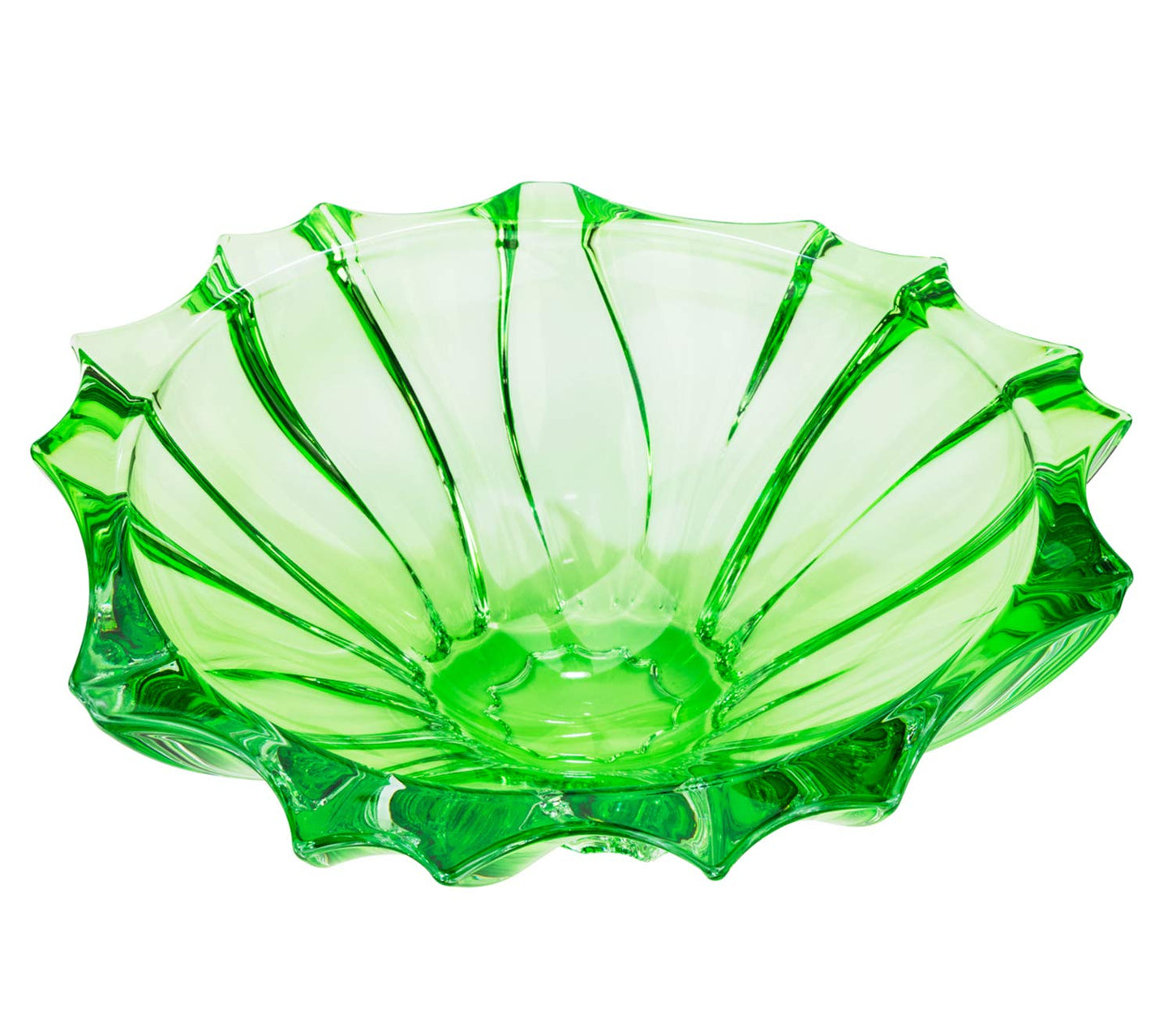 Bohemian Crystal 'Aurum' Centerpiece Vase, Pink Fruit Bowl 13"W (Green)