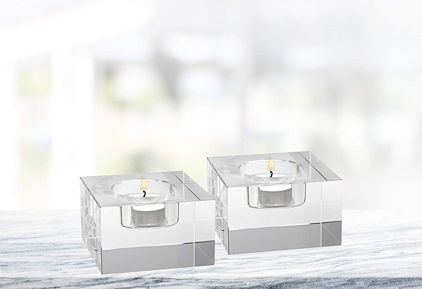 (D) Crystal Centerpiece Dakota 2-pc Set Clear T-Lite Block