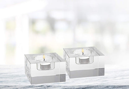 (D) Crystal Centerpiece Dakota 2-pc Set Clear T-Lite Block