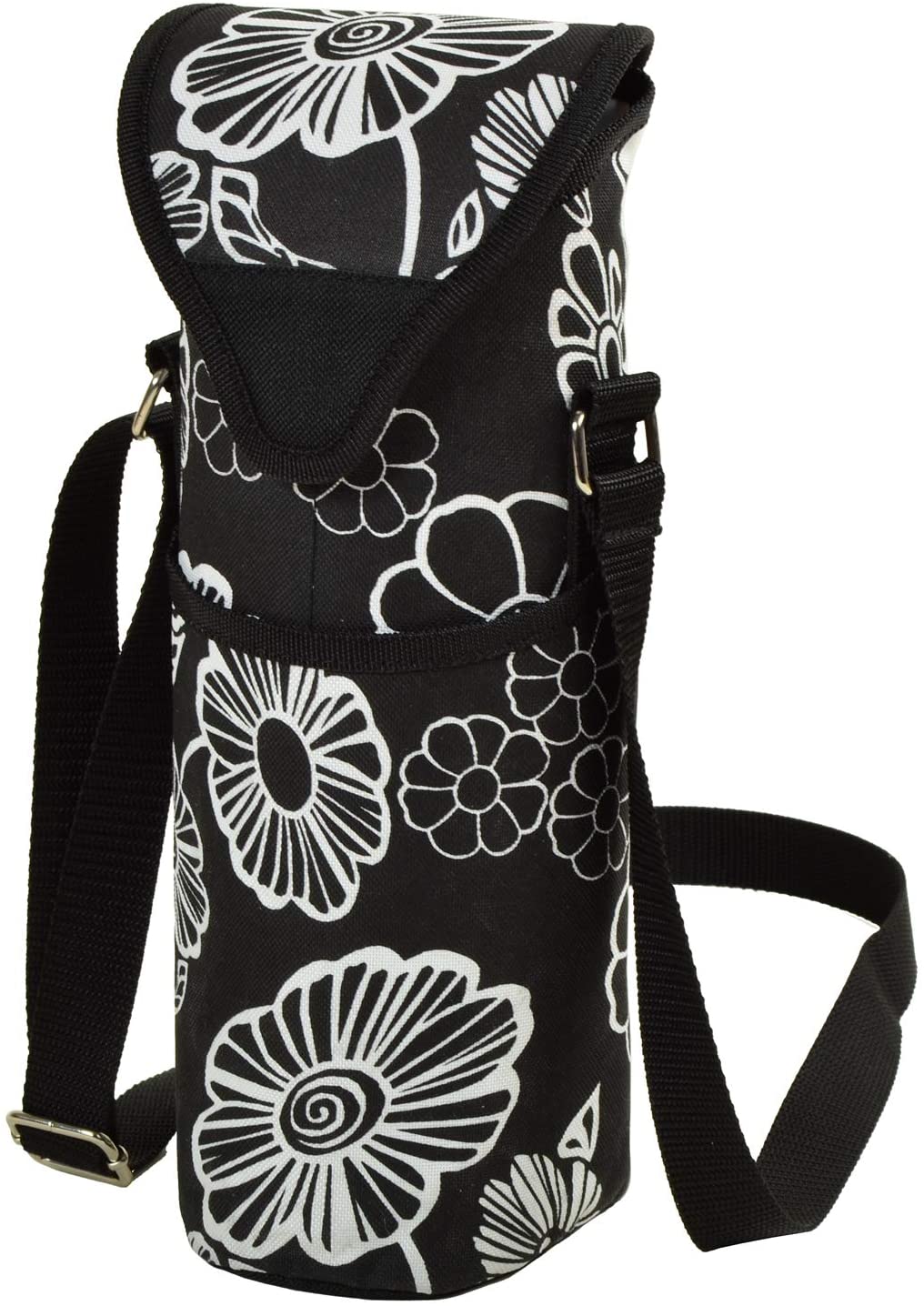 (D) Single Bottle Cooler Tote, Picnic Backpack Bag for Outdoor (Black White)
