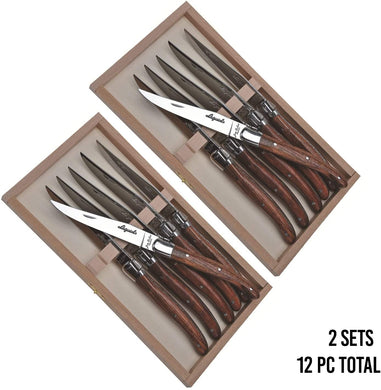 (D) Laguiole Steak Knives Non Serrated Set of 6 Stainless Steel 2 Set (Wood)