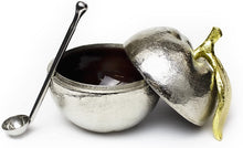 (D) Judaica Apple Shaped Steel Honey Dish with Miniature Ladle Silver